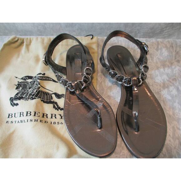 Burberry Sandals Metallic Chain Shoes Size US 8.5 Eur 38.5 Original Box Dustbags - Picture 1 of 12